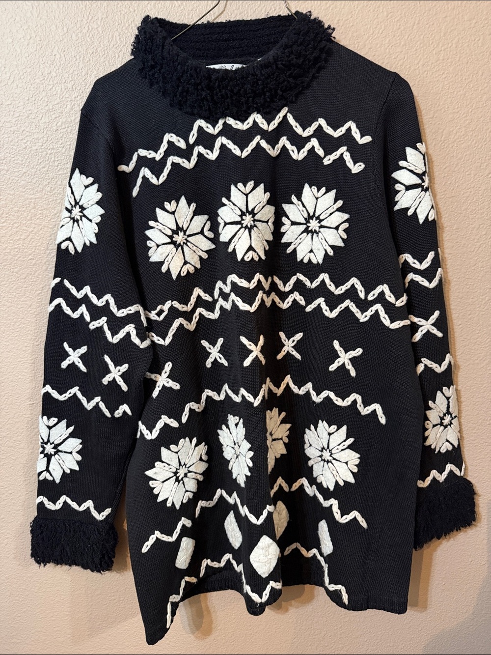Michael Simon Black Sweater with White Floral Motif